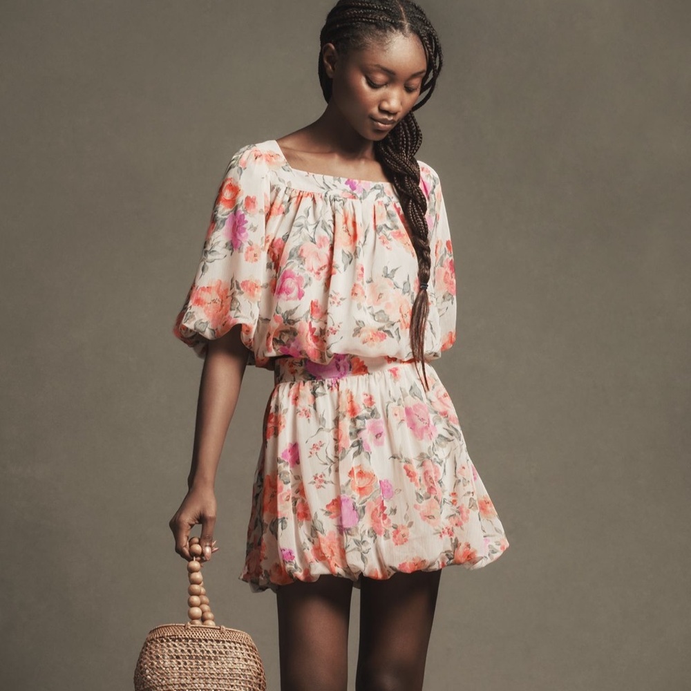 Anthropologie Floral Bubble Hem Babydoll Blouse